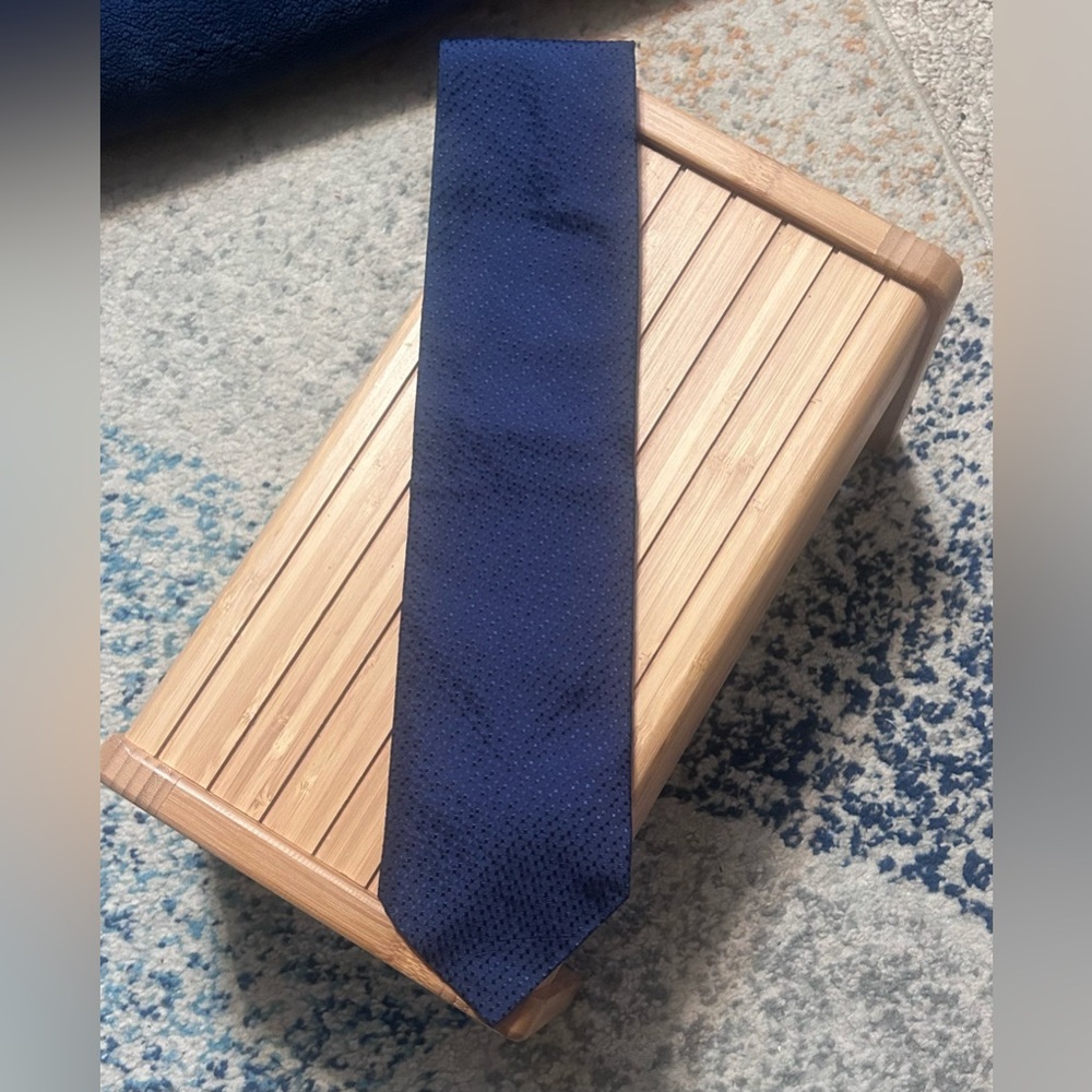 Lombardia Italian Silk Neck Tie Navy Blue Geometric Pattern